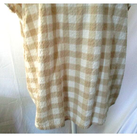 Sonoma Women's Tan & White Checked Short Sleeve V-neck Shirt Size XL - Picture 7 of 10